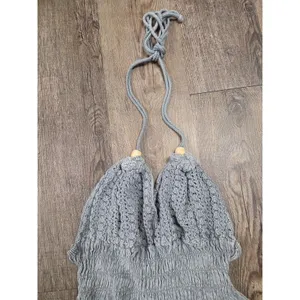 Blanco Mika Gray Cotton Made in Peru Halter Dress Eyelet Wood Beads Small thumbnail 4