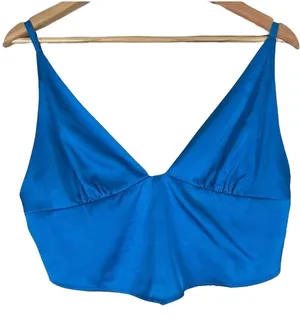 Garage Crop Top Womens L Blue Satin V-Neck Smocked Going Out Festival Clean Girl thumbnail 1