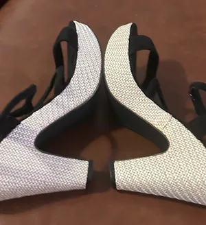 Black Strappy Wedge Sandals with Textured White Wedge 42 thumbnail 1
