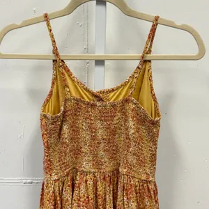 Japna Orange Ditsy Floral Button Down Smocked Back Mini Dress Womens XS Boho thumbnail 5
