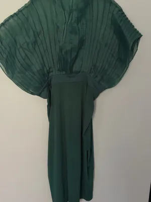 Green Midi Dress with Pleated Cape Detail thumbnail 2