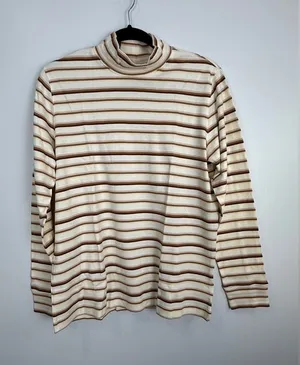 Lands' End Cream and Brown Striped Turtleneck‎ thumbnail 1