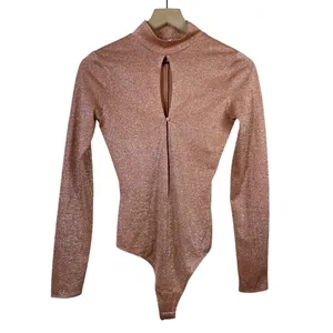 House of CB Bodysuit Sz S Concha Pink Metallic Keyhole Mock Neck‎ Long Sleeve thumbnail 2