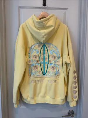 Sunset Surf Yellow Embroidered Hoodie Size 2X thumbnail 6