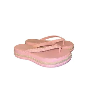 Melissa Leblon Platform Flip Flops Pink Beige 7 Braided Y2K Sandals thumbnail 2