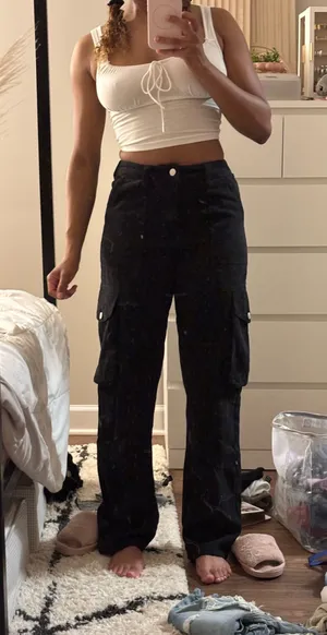 Forever 21 cargo pants black straight leg size small thumbnail 1