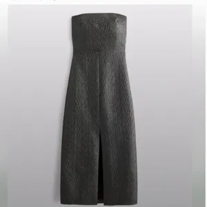 NWOT Abercrombie & Fitch Metallic strapless midi dress Charcoal Gray Shiny thumbnail 4