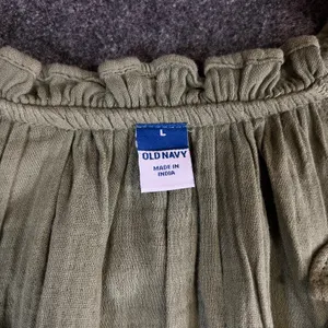 Old Navy Womens Olive Green Cotton Gauze Ruffle Neck Shift Dress Large Short Slv thumbnail 3