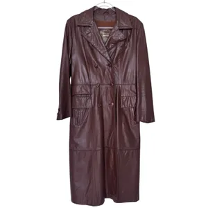 1970s The Tannery For Montgomery Ward Brown Leather Trench Coat M Long Coat thumbnail 2