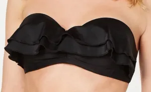 California Waves Women's Black Ruffled Bandeau Bikini Swim Top sz Junior’s S thumbnail 1