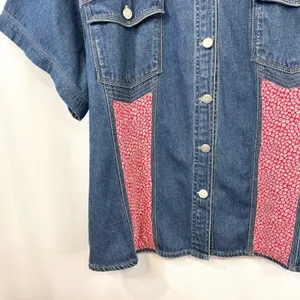 VTG Adriana Plus Size 26 Denim Top Y2K Button Red‎ Floral Patchwork Western 551 thumbnail 7