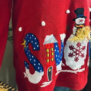 Vintage 90s Holiday Editions Christmas Whimsical Snowman Ugly Sweater thumbnail 3