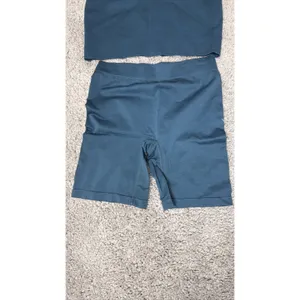Women SHEIN Seamless Ribbed Activewear Set Sports Bra Biker Shorts Blue Large thumbnail 2