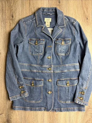 L.L. Bean Blue Denim Safari Utility Jacket Size Medium thumbnail 1