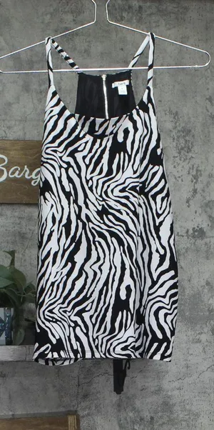 Bar III Womens Lined Printed Zip-Back Tank Top Zebra Black Multi S thumbnail 1