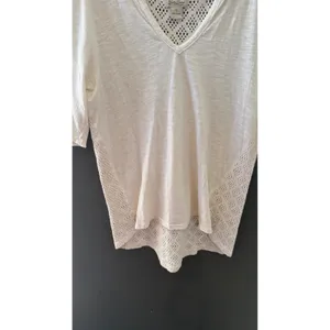Lucky Brand Cream Cotton Pointelle Knit Top XL Womens Boho Cream Crochet Cottage thumbnail 4