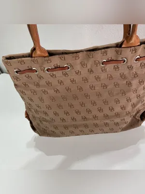 Y2K Dooney & Bourke Tote Bag Brown Monogram Canvas Leather Tassel Academia thumbnail 7
