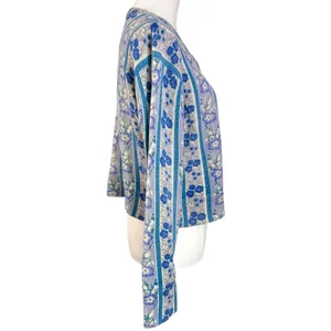 Free People Nocturnal Cashmere Cardi Cardigan Sweater Cottage Blue Floral Large thumbnail 9