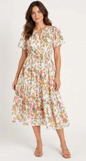 NWT Nanette Lepore Studios Floral Smocked Midi Dress Size Small thumbnail 1