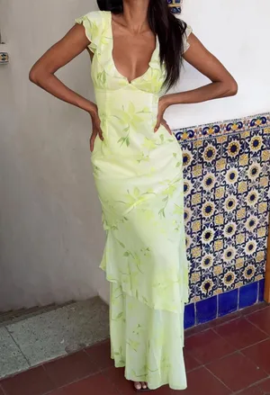 Princess Polly Been Away floral green frill maxi dress thumbnail 1