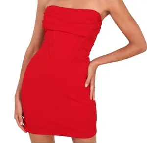 Lulus Red Strapless Corset Bodycon Mini Dress Draped Neckline Size S thumbnail 1