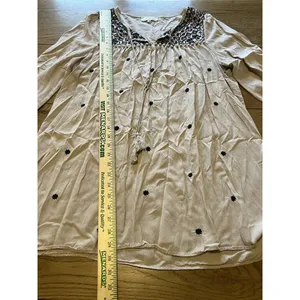 Umgee Long Sleeve Tie Neck Tassel Tunic Top‎ Mini Dress Size Medium Boho Peasant thumbnail 4