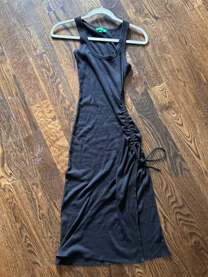 J. Crew Black Vintaged Ribbed Drawstring Midi Dress thumbnail 2