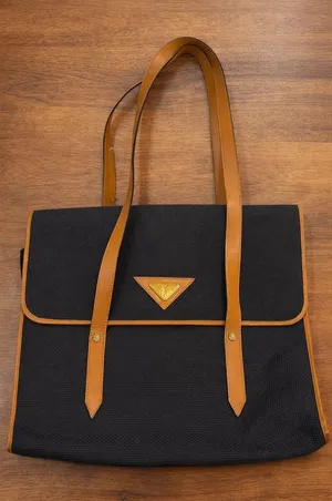 YSL Vintage Boston Weave Tote Black Canvas Leather Trim Shoulder Bag thumbnail 1