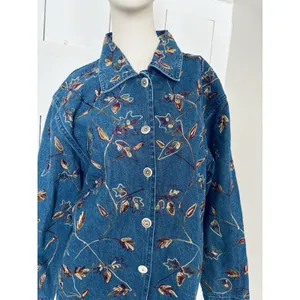 Vintage‎ Tantrums Embroidered Floral Denim Shirt Jacket Button Front Fall Leaves thumbnail 2