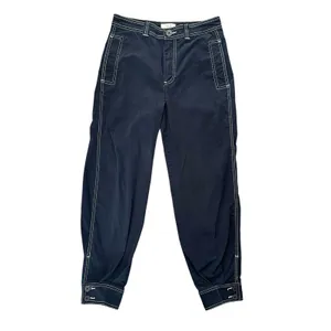 Anthropologie Maeve Women’s Contrast Stitch Navy Blue Tapered Cropped Pants Sz 4 thumbnail 2