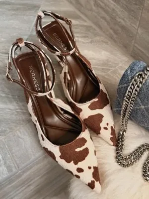 Berness Women's Euphemie Suede Slingback Stiletto Heels Cow Print thumbnail 1