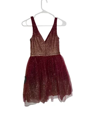 ✨‎ Lulus Ballerina Dream Burgundy Gold Glitter Skater Dress XS NWT ✨ thumbnail 6