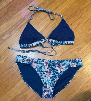 Navy Blue Tropical Bikini Size L thumbnail 1