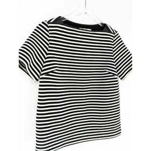 T‎ by Alexander Wang Striped Leather Trim Boatneck Top Women's 6 Minimalist thumbnail 4