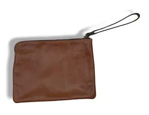 Patricia Nash Wristlet Women Cognac Brown Leather Zip Clutch Pouch Embossed Logo thumbnail 1