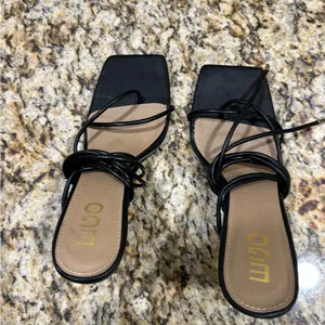 Sandals EGO Black Lace-Up Square-Toe Heeled Sandals 9 Great Shape thumbnail 8