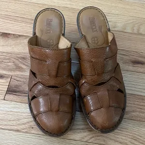 Born Pollina Platform Mules Clogs Brown Woven Leather Size 10 thumbnail 2