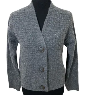 Everyday Basic Staple Universal Thread Thick Cozy Gray V Neck Cardigan Sweater thumbnail 1