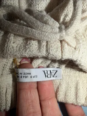 Zara Knit Drawstring Women's Shorts in Light Cream thumbnail 2