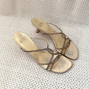 Stuart Weitzman Balance Mule Gold Supple Embellished Kitten Heel Sandals 8N thumbnail 4