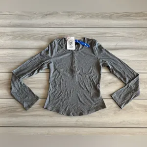Cider Solid Rib Long Sleeve Tee Grey Large NWT IN PACKAGE thumbnail 4