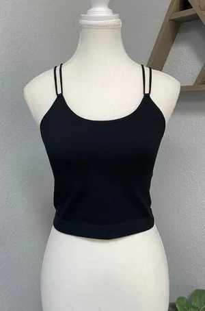 Colsie Black Ribbed Crop Tank Top Double Straps Grunge Alt Summer Spring thumbnail 1