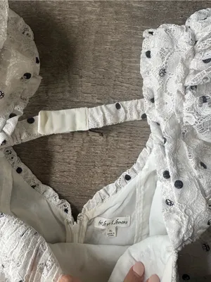 For Love & Lemons White Lace Mini Dress with Black Polka Dots thumbnail 3