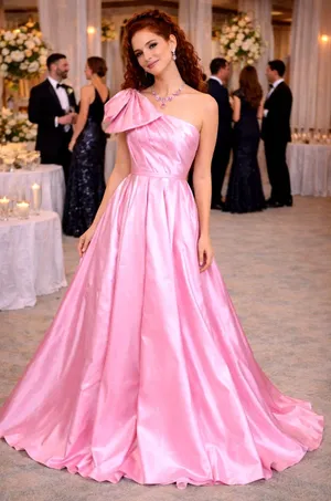 Mac Duggal One Shoulder Large Bow Pleated Gown Ice Pink 2 thumbnail 1