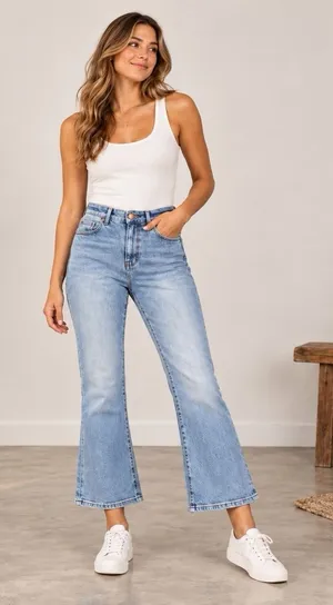 LOFT Outlet Jeans Women's 4 Light Wash High Rise Crop Kick Flare Stretch Denim thumbnail 1