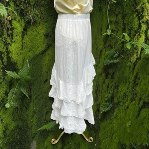 Mable Mischa Crochet Lace White Tired Ruffle Maxi Skirt Coastal Cowgirl Boho M thumbnail 7