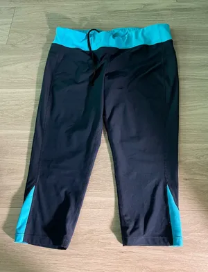 Xersion Black Capri Leggings with Aqua Waistband thumbnail 1