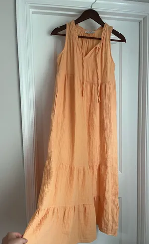 Lauren Lane Sonoma Dress Pink Peasant Ruffle Sleeveless Tiered Maxi thumbnail 1
