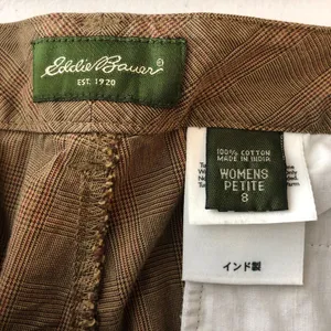 Eddie Bauer Womens Dress Pants Trousers Plaid Cotton Brown 8 Petite thumbnail 3