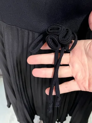 Vintage CDC Caren Desirée Black Pleated Rosette A-Line Dress Sz 12 💚🎀 thumbnail 10
